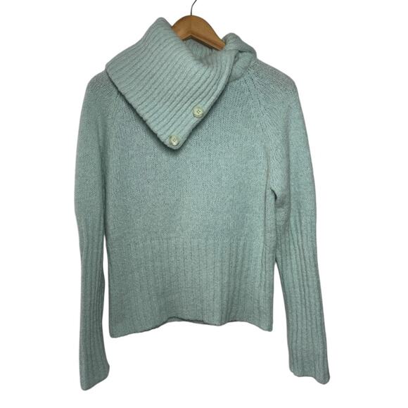Women Sweater M Light Blue Alpaka Blend Cowl Neck Button Knit Made In Italy Prep - Picture 1 of 5